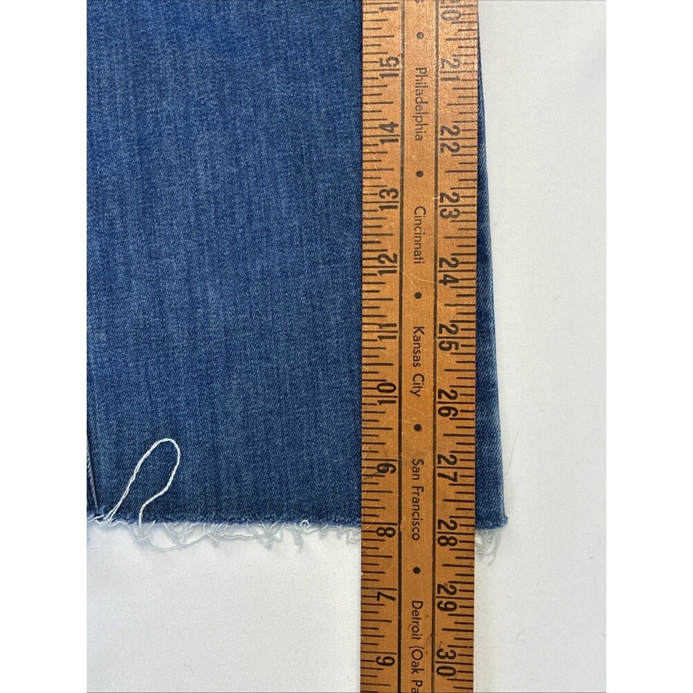 7 For All Mankind Raw Hem Straight Leg Jeans Women Size 33 Cut 28" L Blue Grunge - Picture 11 of 16